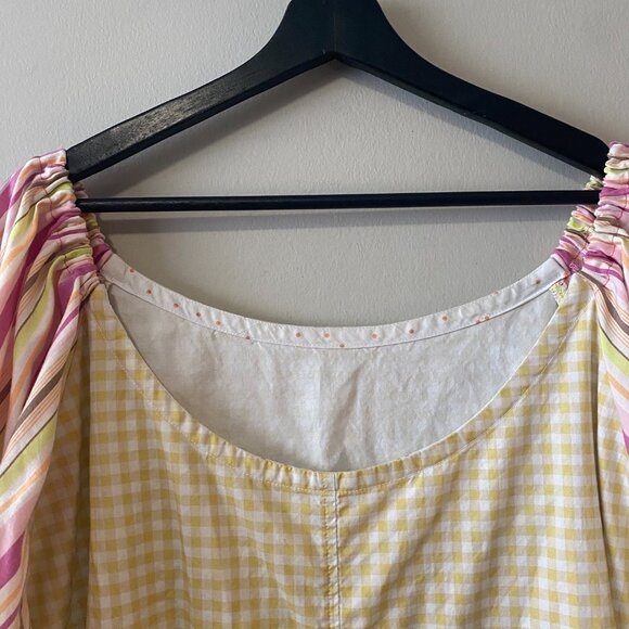Handmade Plus Size Cotton Viscose Yellow White Gingham Pink Stripes Dress - Picture 8 of 12